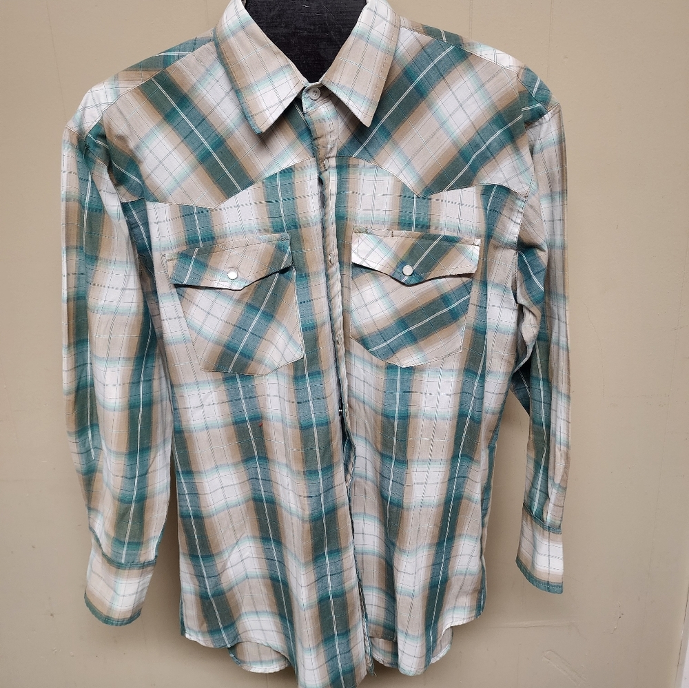 Canyon Guide Outfitters Men's Size Large Multi-Color Plaid Snap Button Shirt Vtg